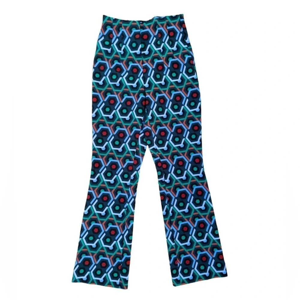 Zara Basic High Rise Geometric Print Flare Leg Pant Retro 70’s Inspired - Picture 5 of 6